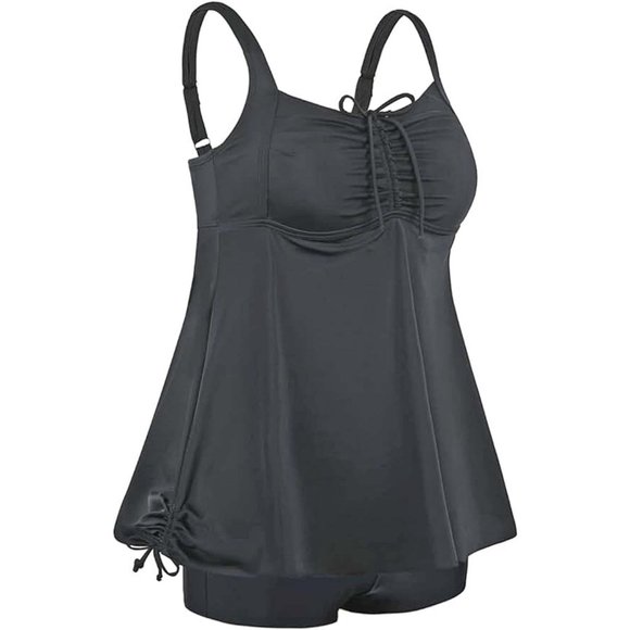 Plus 2Pc Tankini Set Black Womens 3X Dress Size 24 Cinch Front Swimsuit - Picture 6 of 8